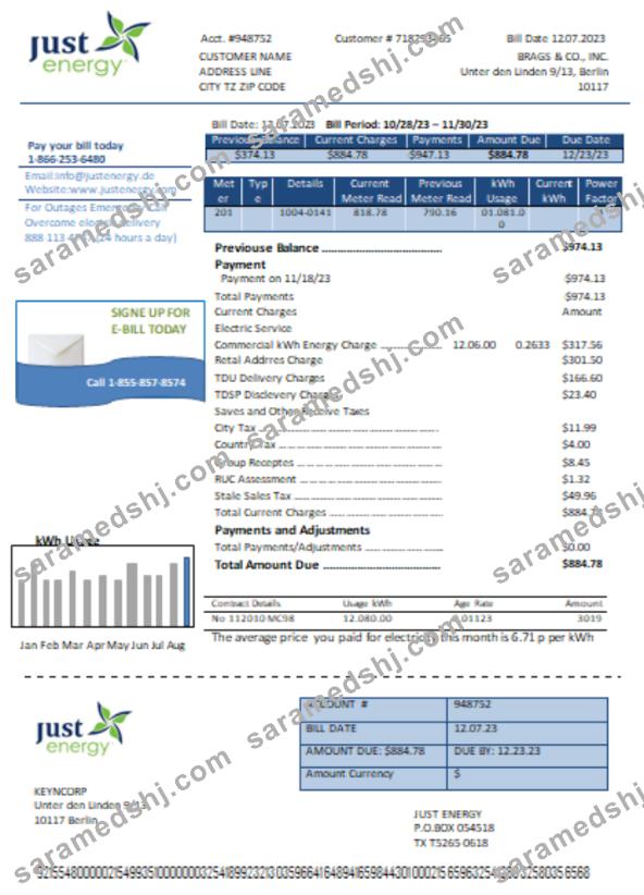 Just Energy utility business bill,  SCR